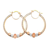 Guadalupe Hoop Earrings with White CZ in 14K Tri-Color Gold