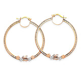 Flower Hoop Earrings with White CZ in 14K Tri-Color Gold