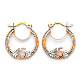 Flower Hoop Earrings with White CZ in 14K Tri-Color Gold