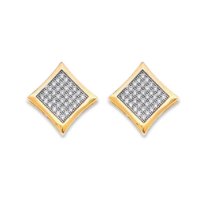 Stud Earrings with White CZ in 14K Two-Tone Gold and Butterfly Backing