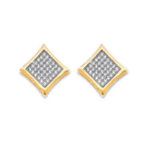 Stud Earrings with White CZ in 14K Two-Tone Gold and Butterfly Backing