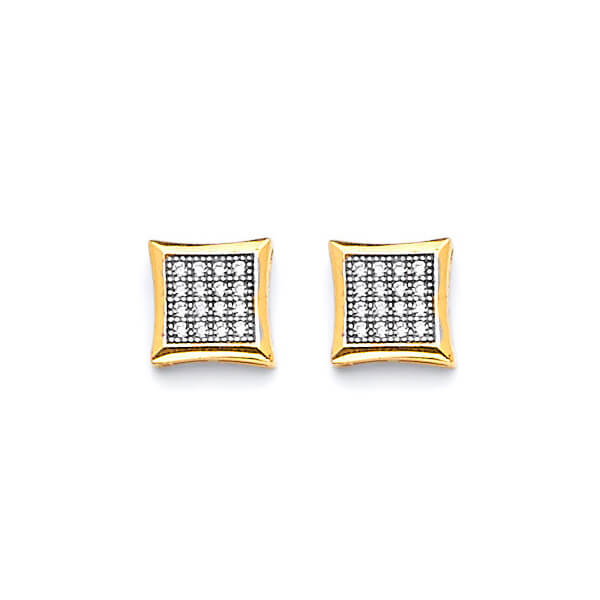 Stud Earrings with White CZ in 14K Two-Tone Gold and Butterfly Backing