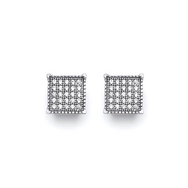 Stud Earrings with White CZ in 14K White Gold and Butterfly Backing