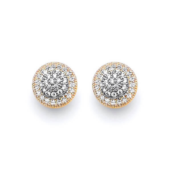 Stud Earrings with White CZ in 14K Two-Tone Gold and Butterfly Backing