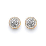 Stud Earrings with White CZ in 14K Two-Tone Gold and Butterfly Backing