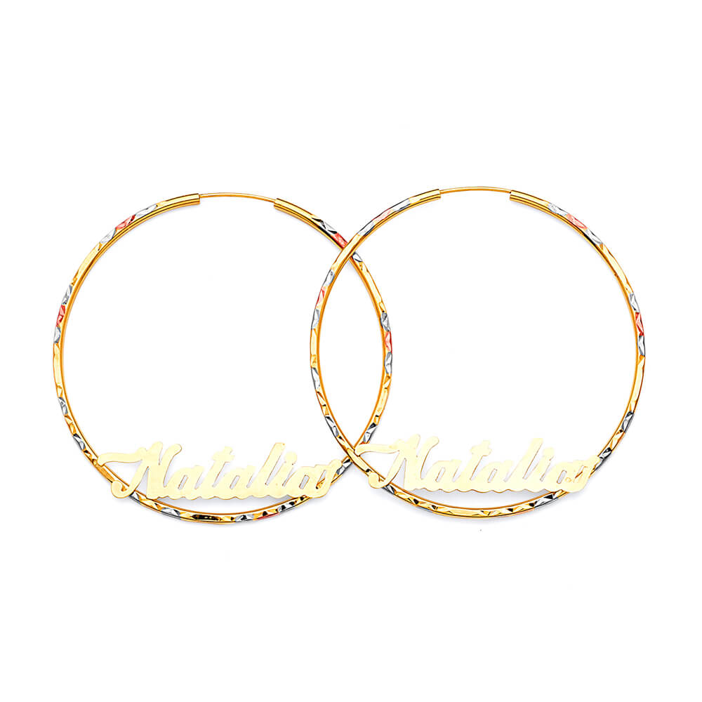 Personalized Hoop Earrings in 14K Tri-Color Gold