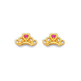 Tiara Stud Earrings with Red CZ in 14K Gold and Screw Backing