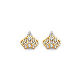 Tiara Stud Earrings with White CZ in 14K Gold and Butterfly Backing