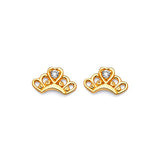 Tiara Stud Earrings with White CZ in 14K Gold and Screw Backing
