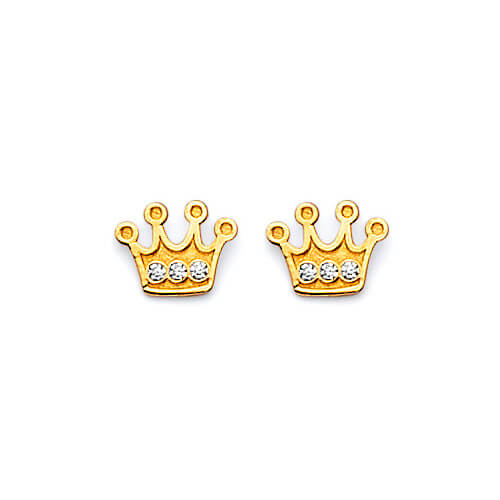 Tiara Stud Earrings with White CZ in 14K Gold and Butterfly Backing