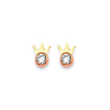 Tiara Stud Earrings with White CZ in 14K Two-Tone Gold and Screw Backing