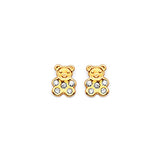 Bear Stud Earrings with White CZ in 14K Gold and Butterfly Backing