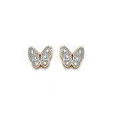 Butterfly Stud Earrings with White CZ in 14K Gold and Butterfly Backing
