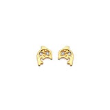 Dolphin Stud Earrings with White CZ in 14K Gold and Butterfly Backing