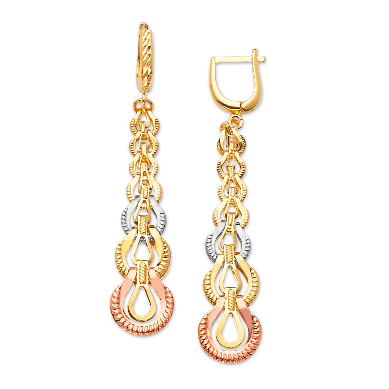 Dangling Earrings in 14K Tri-Color Gold