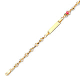 Beaded White CZ Enamel Kids Bear Charm ID Bracelet In 14K Gold