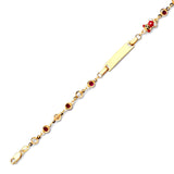 Beaded White CZ Enamel Kids Bear Charm ID Bracelet In 14K Gold