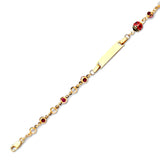 Beaded White CZ Enamel Kids Lady Bug Charm ID Bracelet In 14K Gold