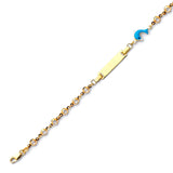 Beaded White CZ Enamel Kids Dolphin Charm ID Bracelet In 14K Gold