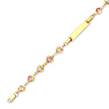 Beaded Pink & White CZ Kids Heart Charm ID Bracelet In 14K Gold