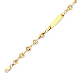 Beaded White CZ Kids Heart Charm ID Bracelet In 14K Gold