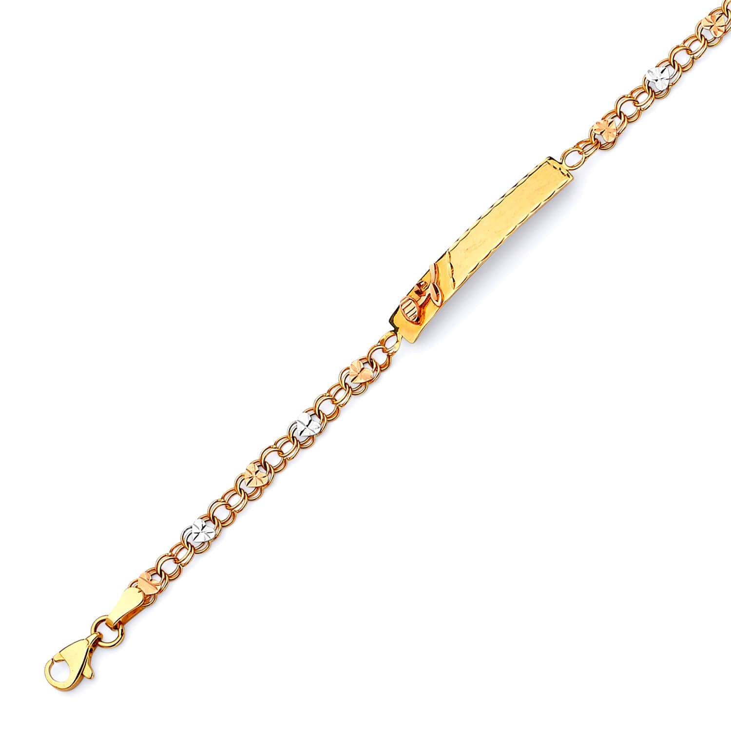 Mexican Kids Heart Border ID Bracelet In 14K Tri-Color Gold