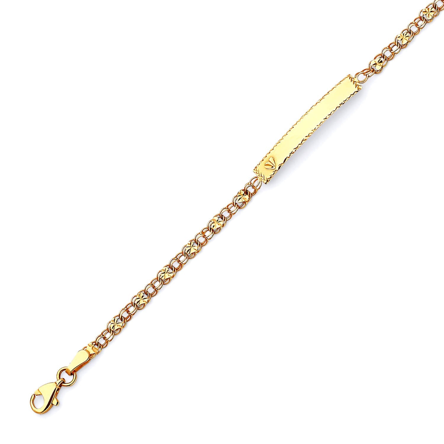 Mexican Kids Heart Border ID Bracelet In 14K Gold