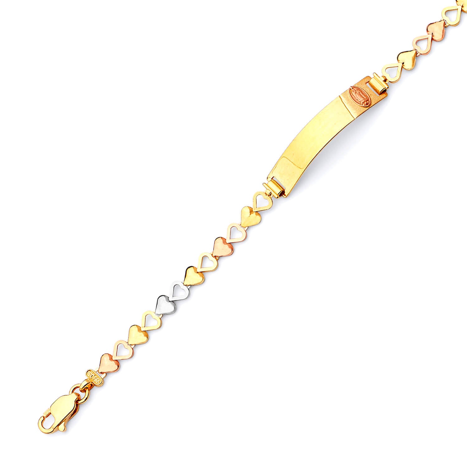 Fancy Kids Guadalupe Border ID Bracelet In 14K Tri-Color Gold