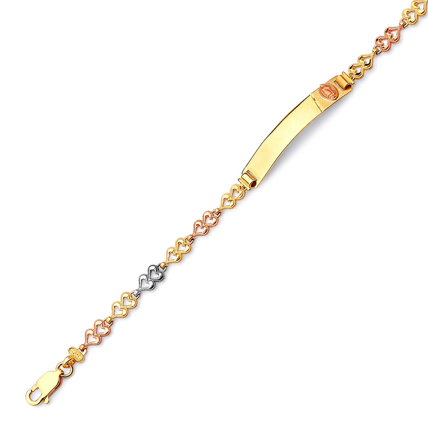 Fancy Kids Guadalupe Border ID Bracelet In 14K Tri-Color Gold