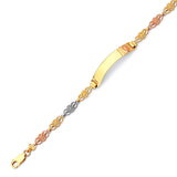 Fancy Kids Border ID Bracelet In 14K Tri-Color Gold