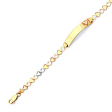 Fancy Kids Heart Border ID Bracelet In 14K Tri-Color Gold
