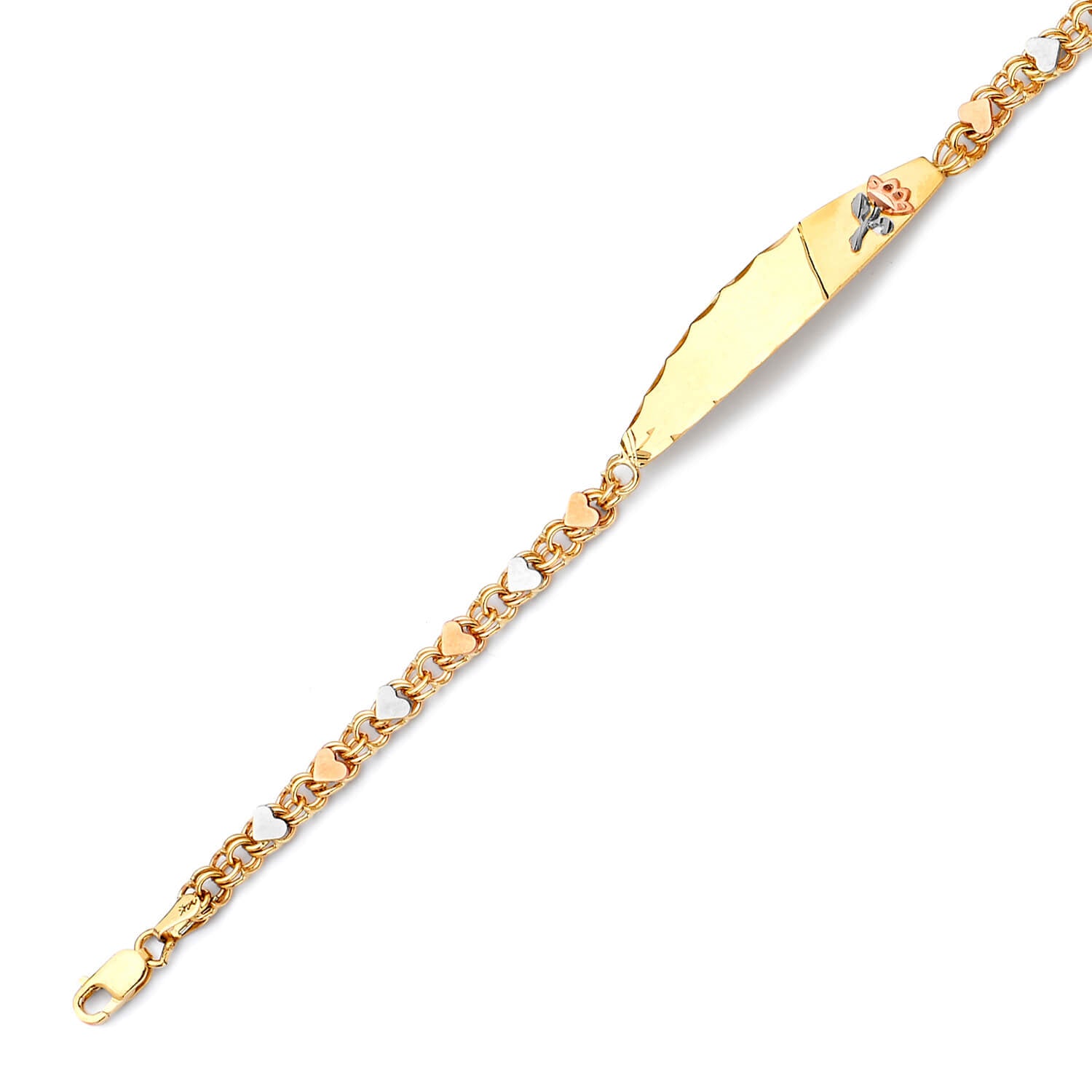 Mexican Kids Border ID Bracelet In 14K Tri-Color Gold