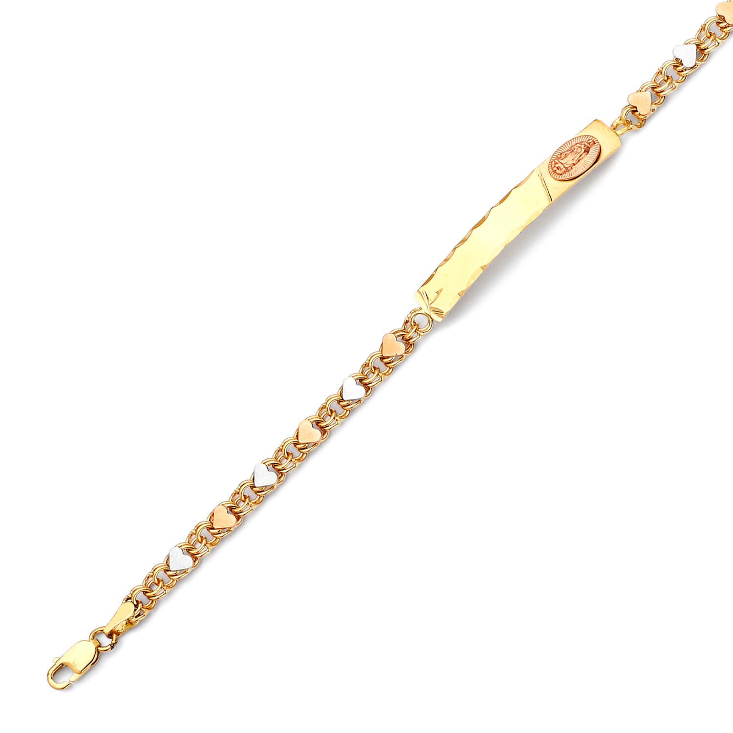 Mexican Kids Border ID Bracelet In 14K Tri-Color Gold
