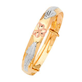 Adjustable Heart Girls Bangle in 14K Tri-Color Gold