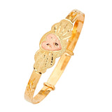 Adjustable Heart Girls Bangle in 14K Two-Tone Gold