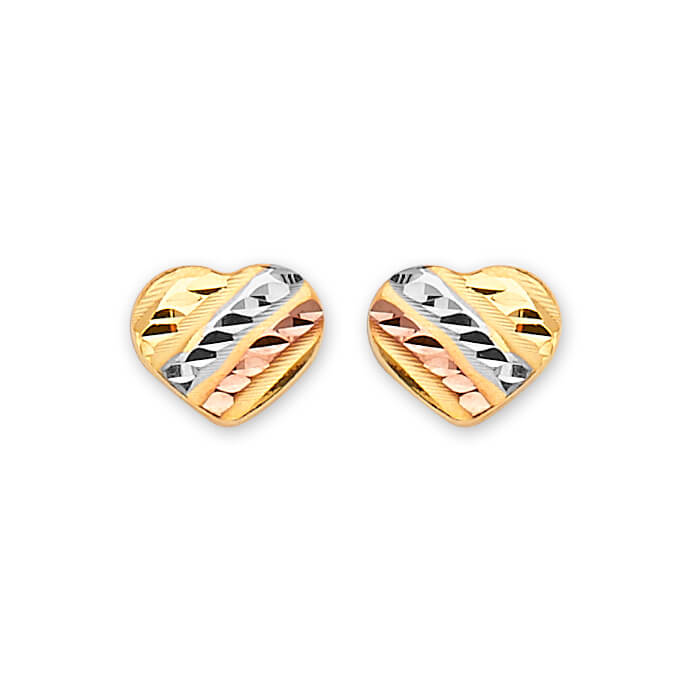 Heart Stud Earrings in 14K Tri-Color Gold and Butterfly Backing