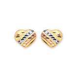 Heart Stud Earrings in 14K Tri-Color Gold and Butterfly Backing