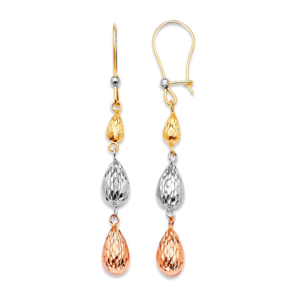Drop Earrings in 14K Tri-Color Gold
