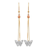 Butterfly Tassel Earrings in 14K Tri-Color Gold and Butterfly Backing