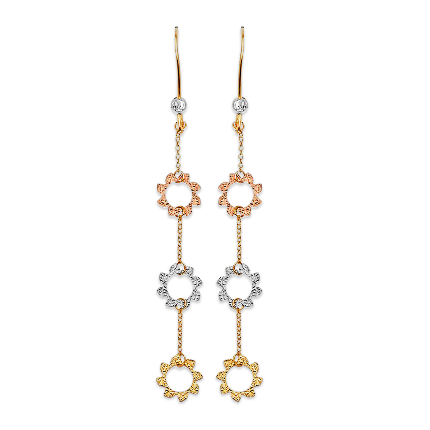 Flower Drop Earrings in 14K Tri-Color Gold