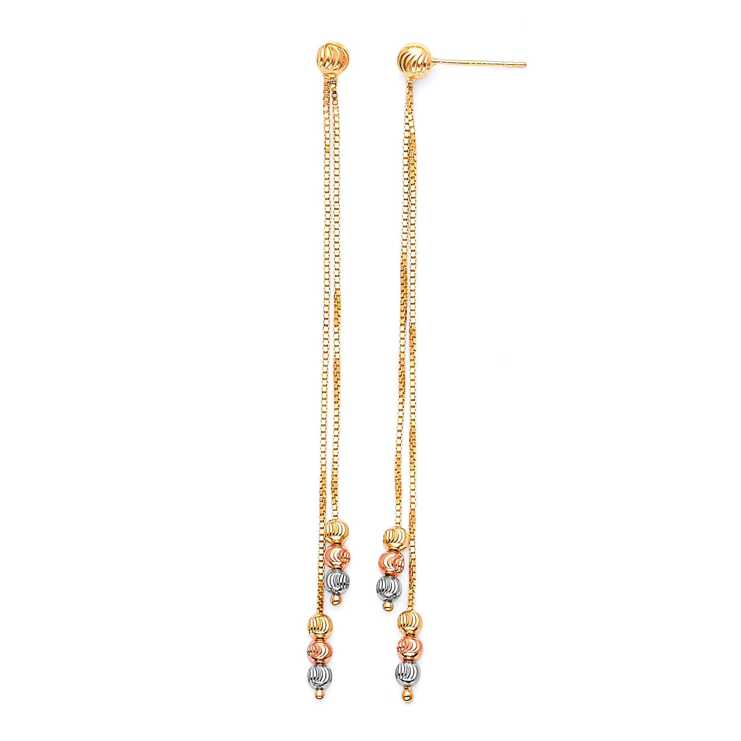 Tassel Earrings in 14K Tri-Color Gold and Butterfly Backing