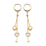 Heart Tassel Earrings with White CZ in 14K Gold