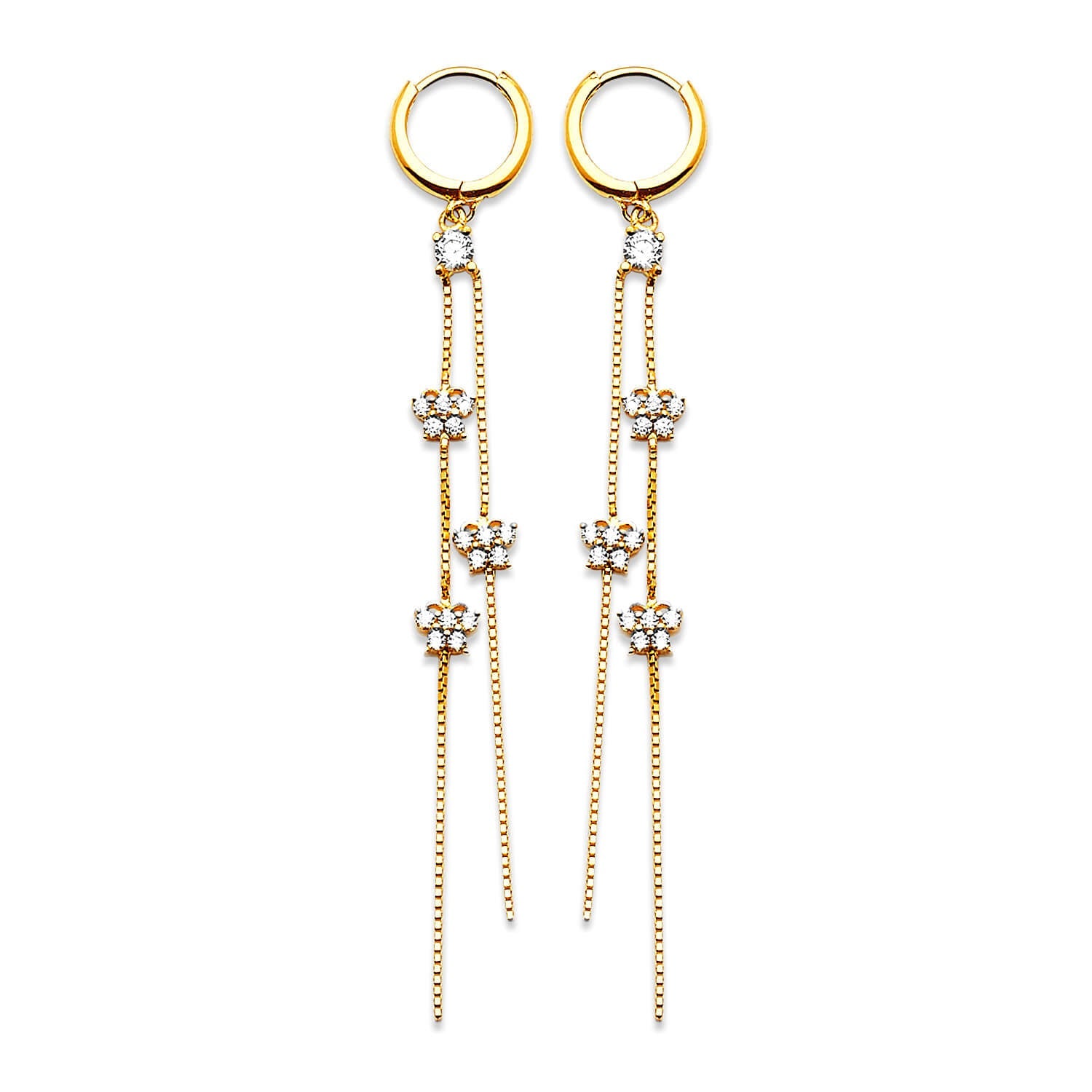 Butterfly Tassel Earrings with White CZ in 14K Gold