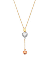 Adjustable Heart Charm Necklace in 14K Tri-Color Gold