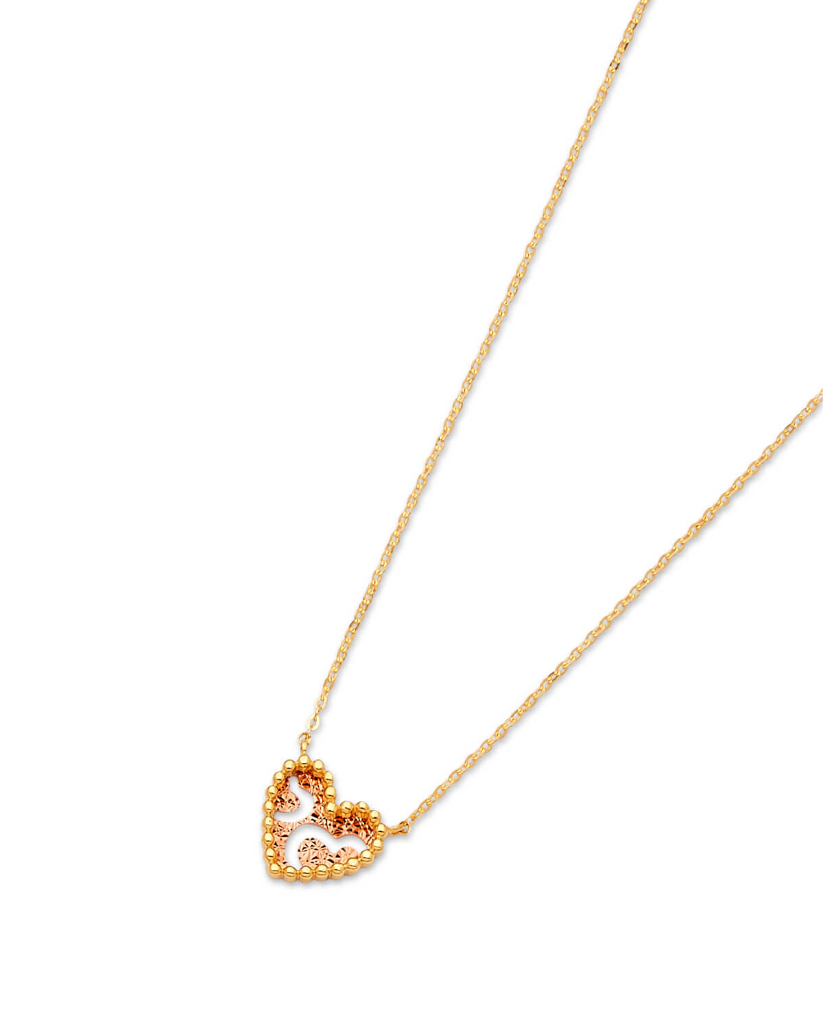 Adjustable Heart Charm Necklace in 14K Two-Tone Gold
