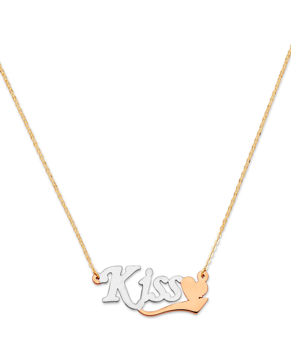 Adjustable Heart Charm Necklace in 14K Tri-Color Gold