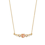 Adjustable White CZ Heart Charm Necklace in 14K Two-Tone Gold