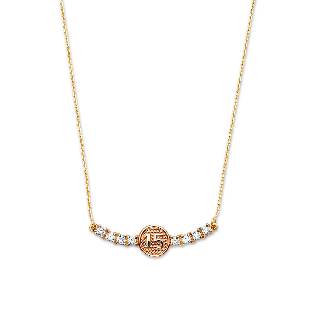 Adjustable White CZ Charm Necklace in 14K Two-Tone Gold