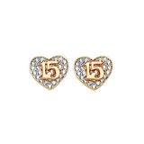 Heart Stud Earrings with White CZ in 14K Tricolor and Butterfly Backing