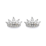 Tiara Stud Earrings with White CZ in 14K White Gold and Butterfly Backing
